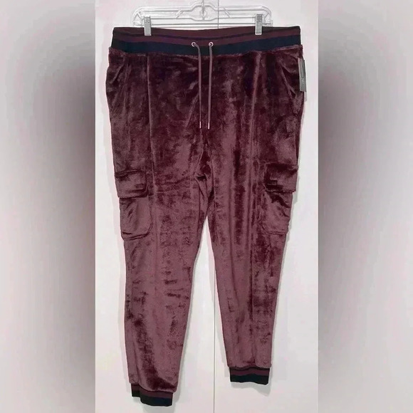 I.N.C Women Fuzzy Port Wine Casual PJ Joggers Soft Elastic Ankle Cuff Size XXL - Picture 1 of 11